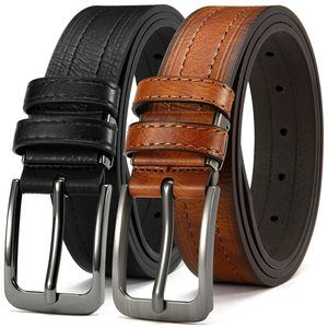 Mens Belt,leather Dress Belt - Black And Light Brown 2 Pack Belt，casual Wear🤩